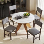 HOMCOM Set di 4 Sedie da Pranzo Moderne, Sedie da Cucina Imbottite in Tessuto di Lino con Gambe in Legno di Caucciù per Sala da Pranzo, Soggiorno