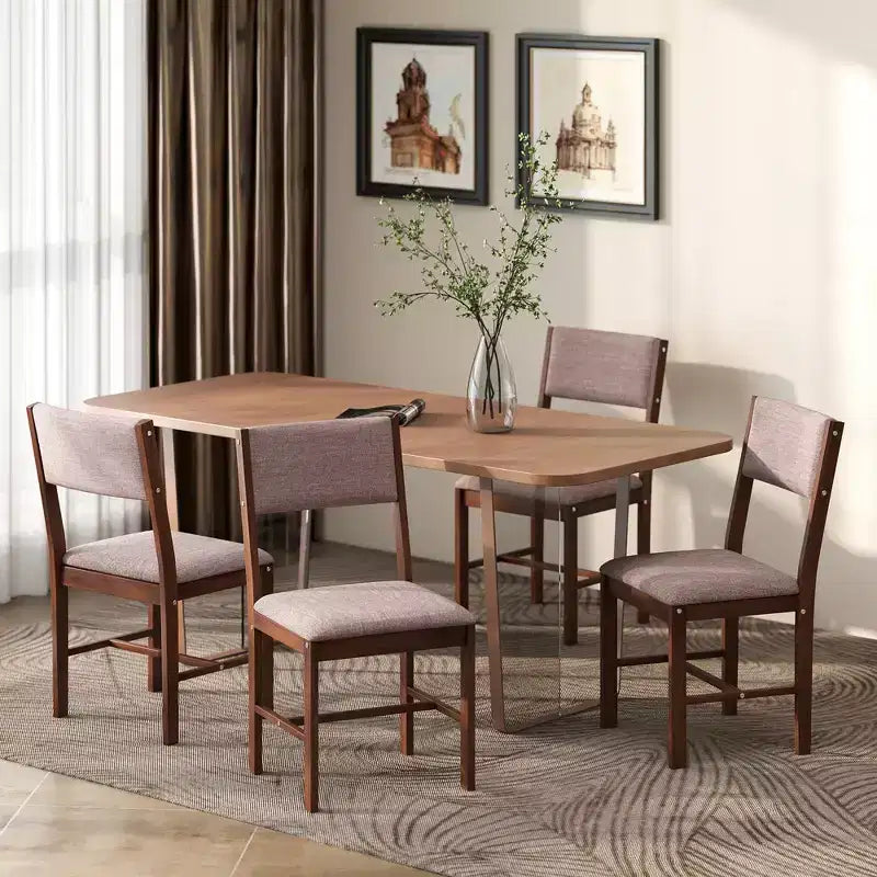 HOMCOM Set di 4 Sedie da Pranzo Moderne, Sedie da Cucina Imbottite in Tessuto di Lino con Gambe in Legno di Caucciù per Sala da Pranzo, Soggiorno