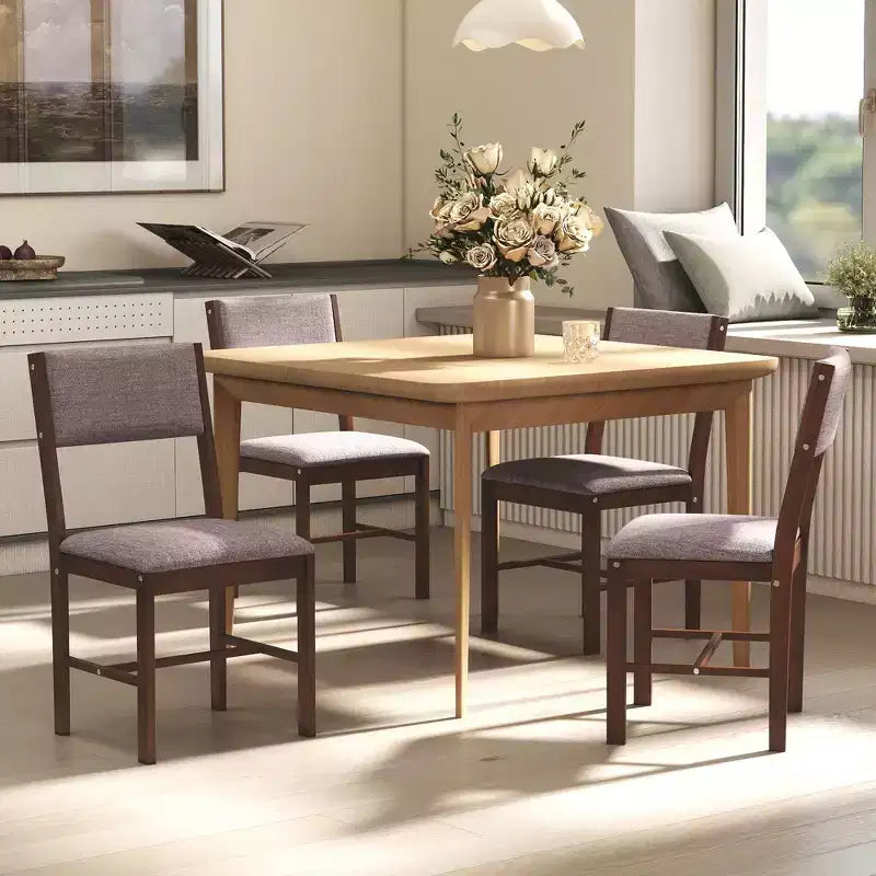 HOMCOM Set di 4 Sedie da Pranzo Moderne, Sedie da Cucina Imbottite in Tessuto di Lino con Gambe in Legno di Caucciù per Sala da Pranzo, Soggiorno