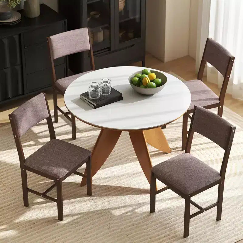 HOMCOM Set di 4 Sedie da Pranzo Moderne, Sedie da Cucina Imbottite in Tessuto di Lino con Gambe in Legno di Caucciù per Sala da Pranzo, Soggiorno