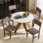 HOMCOM Set di 4 Sedie da Pranzo Moderne, Sedie da Cucina Imbottite in Tessuto di Lino con Gambe in Legno di Caucciù per Sala da Pranzo, Soggiorno