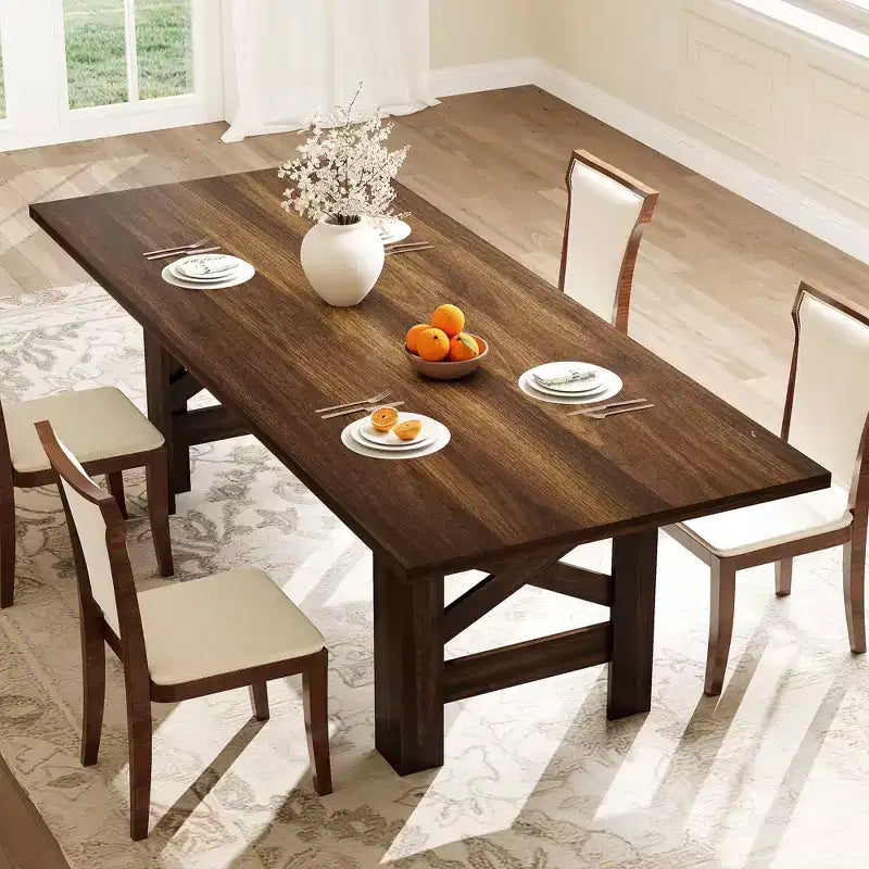 Acekool 71 Tavolo da Pranzo per 6-8 Persone in Stile Rustico, Tavolo Rettangolare Resistente con Gambe Triangolari per Cucina o Sala da Pranzo