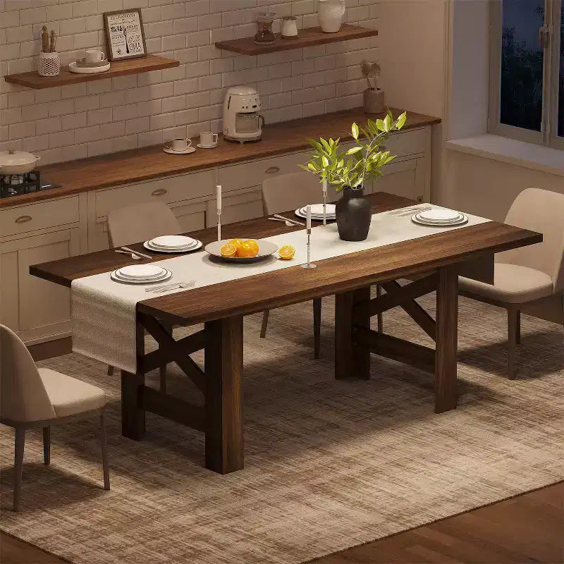 Acekool 71 Tavolo da Pranzo per 6-8 Persone in Stile Rustico, Tavolo Rettangolare Resistente con Gambe Triangolari per Cucina o Sala da Pranzo