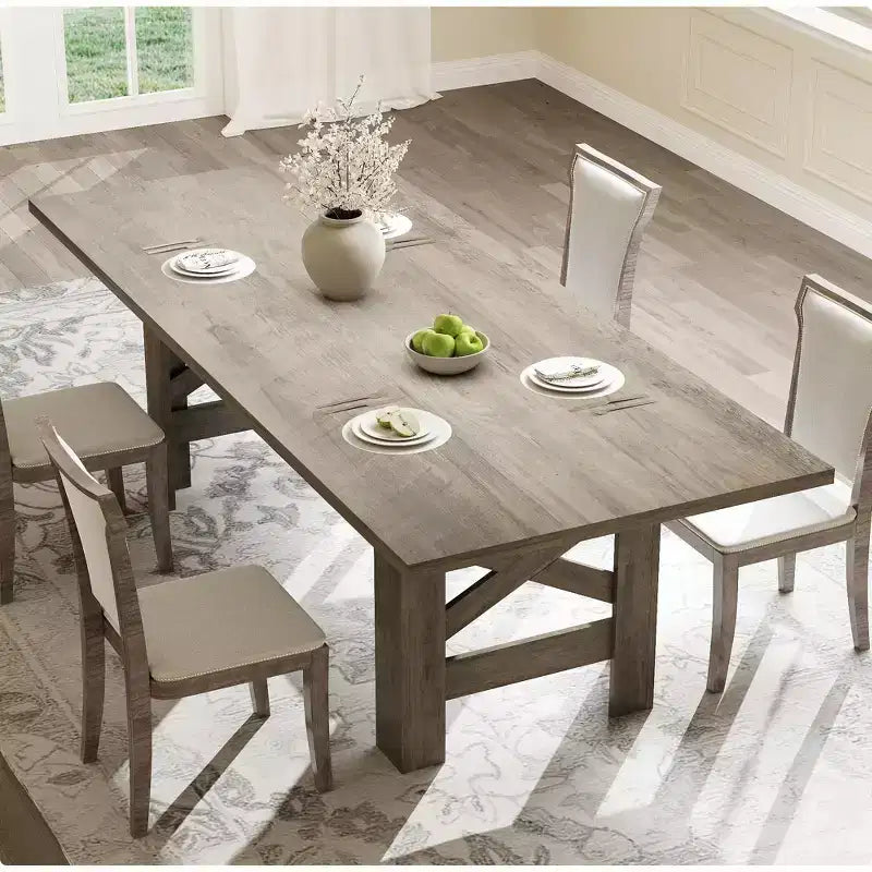 Acekool 71 Tavolo da Pranzo per 6-8 Persone in Stile Rustico, Tavolo Rettangolare Resistente con Gambe Triangolari per Cucina o Sala da Pranzo
