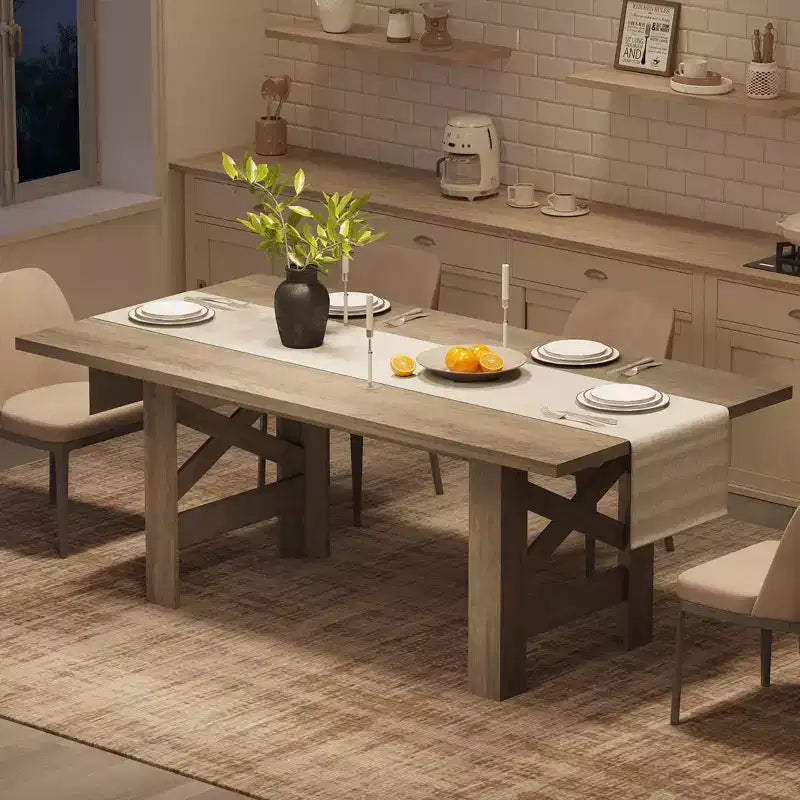 Acekool 71 Farmhouse Dining Table for 6-8, Heavy-Duty Rectangle Table with Triangular Legs for Kitchen or Dining Room