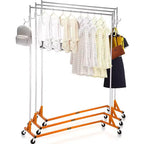 VIYET Industrial Z Garment Rack - Steel Frame, Height Adjustable, Lockable Casters, Orange (3 Sets)