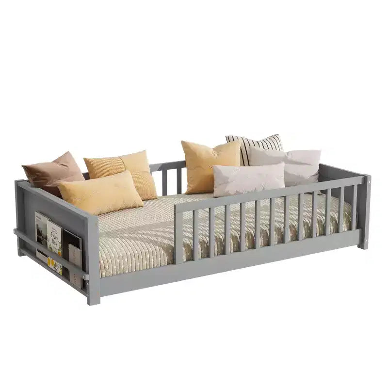 Bellemave Letto a Piattaforma Matrimoniale con Scaffale Integrato, Spondine e Robusta Struttura in Legno, Design Salvaspazio per la Camera dei Bambini