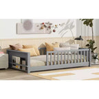 Bellemave Letto a Piattaforma Matrimoniale con Scaffale Integrato, Spondine e Robusta Struttura in Legno, Design Salvaspazio per la Camera dei Bambini