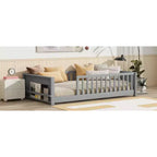 Bellemave Letto a Piattaforma Matrimoniale con Scaffale Integrato, Spondine e Robusta Struttura in Legno, Design Salvaspazio per la Camera dei Bambini