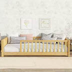 Bellemave Letto a Piattaforma Matrimoniale con Scaffale Integrato, Spondine e Robusta Struttura in Legno, Design Salvaspazio per la Camera dei Bambini