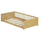 Bellemave Letto a Piattaforma Matrimoniale con Scaffale Integrato, Spondine e Robusta Struttura in Legno, Design Salvaspazio per la Camera dei Bambini