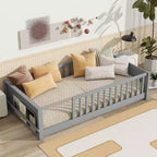 Bellemave Letto a Piattaforma Matrimoniale con Scaffale Integrato, Spondine e Robusta Struttura in Legno, Design Salvaspazio per la Camera dei Bambini
