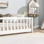 Bellemave Letto a Piattaforma Matrimoniale con Scaffale Integrato, Spondine e Robusta Struttura in Legno, Design Salvaspazio per la Camera dei Bambini