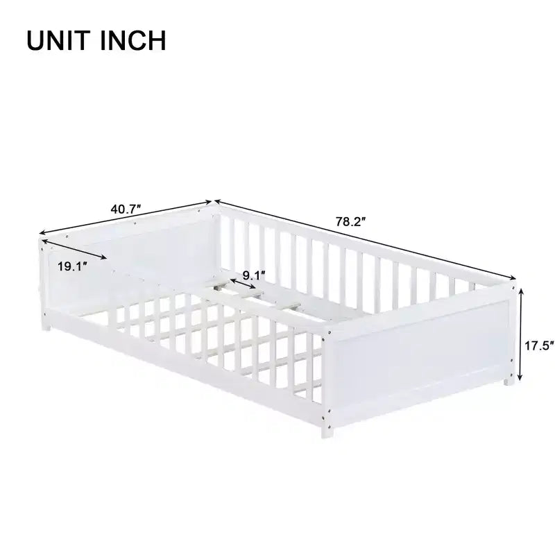 Bellemave Letto a Piattaforma Matrimoniale con Scaffale Integrato, Spondine e Robusta Struttura in Legno, Design Salvaspazio per la Camera dei Bambini
