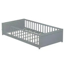 Bellemave Letto a Piattaforma Matrimoniale con Scaffale Integrato, Spondine e Robusta Struttura in Legno, Design Salvaspazio per la Camera dei Bambini