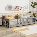 Bellemave Twin Floor Platform Bed with Built-In Book Rack, Guardrails & Sturdy Wood Frame, Space-Saving Design for Kids Room