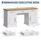 Scrivania direzionale da fattoria, scrivania con 3 cassetti e 2 armadietti, tavolo per computer rustico in legno per lavoro, studio, scrittura, postazione di lavoro per camera da letto