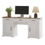 Scrivania direzionale da fattoria, scrivania con 3 cassetti e 2 armadietti, tavolo per computer rustico in legno per lavoro, studio, scrittura, postazione di lavoro per camera da letto