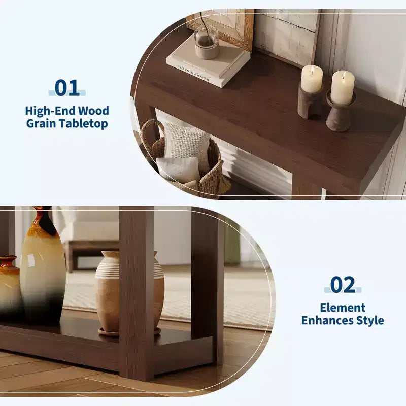 Tavolo Consolle in Legno Stile Rustico, Tavolo da Divano con Mensole, Tavolo Consolle Stretto con Vano a Giorno, per Ingresso, Dietro il Divano, Soggiorno