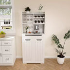 Credenza a buffet bianca con alzata, madia moderna in stile rustico per la cucina con 2 cassetti e ante a granaio, stazione caffè o mobile bar