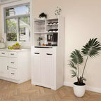 Credenza a buffet bianca con alzata, madia moderna in stile rustico per la cucina con 2 cassetti e ante a granaio, stazione caffè o mobile bar