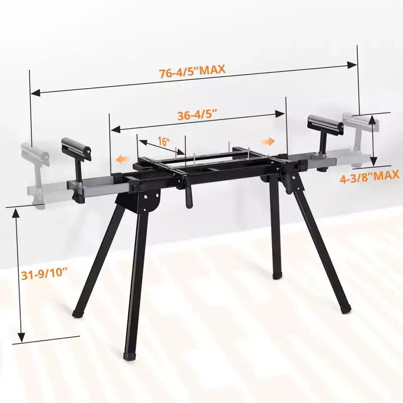 Cavalletto per Sega Troncatrice con telaio in Ferro Resistente, Capacità di Carico 200 kg, Binario Scorrevole Max 195 cm, Compatibile con la Maggior Parte delle Marche