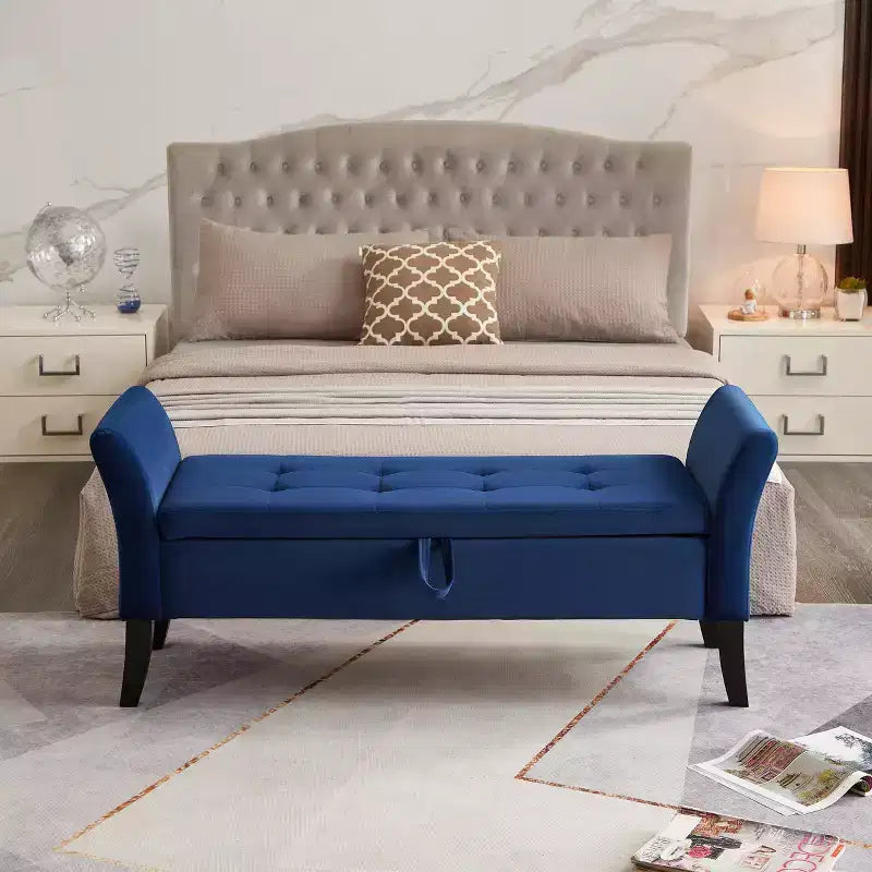 Panca Contenitore Imbottita da 130 cm, Poggiapiedi di Lusso, Panca da Ingresso, Panca da Fondo Letto con Bottoni Tuftati e Cerniera di Sicurezza per Camera da Letto