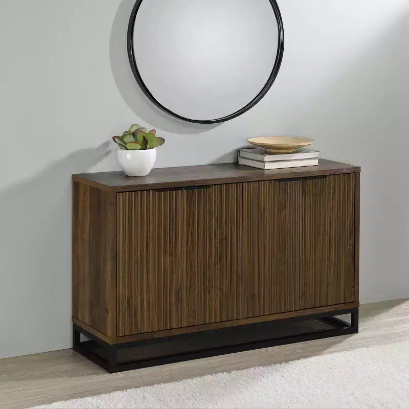 Display Cabinet, Four-Door Transitional Style Engineered Wood Display Cabinet, Modern Style Display Cabinet, Suitable for Living Room