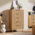 5-Drawer Tall Dresser, 48 Modern Fluted Wood Chest with Deep Drawers and Wide Top, Vertical Storage Organizer for Bedroom, Living Room