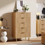 5-Drawer Tall Dresser, 48 Modern Fluted Wood Chest with Deep Drawers and Wide Top, Vertical Storage Organizer for Bedroom, Living Room