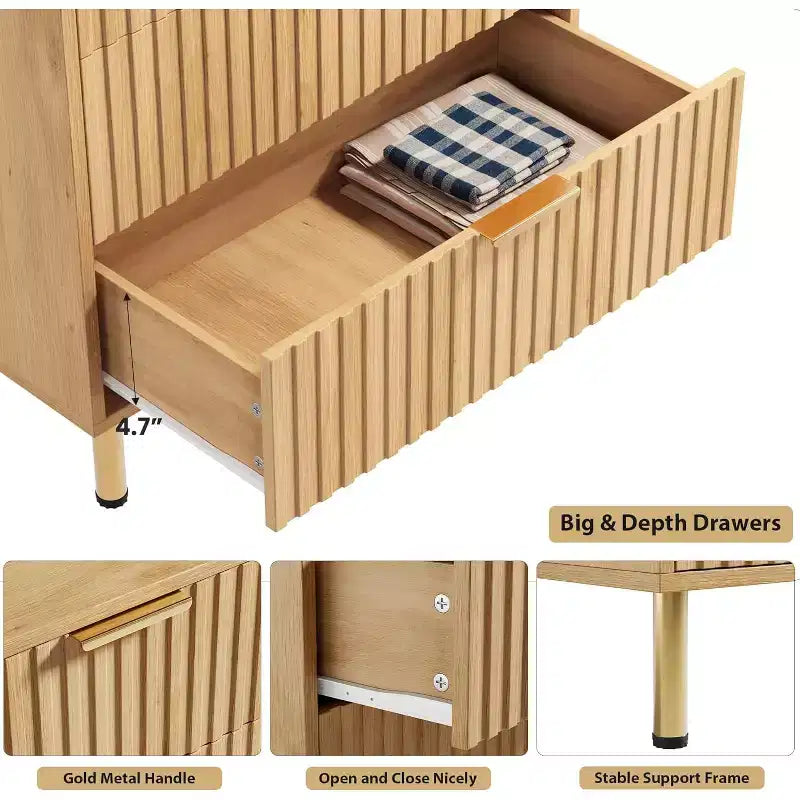 Comò Alto a 5 Cassetti, Cassettiera Moderna in Legno Scanalato da 48 pollici con Cassetti Profondi e Piano Ampio, Organizer Verticale per Camera da Letto, Soggiorno