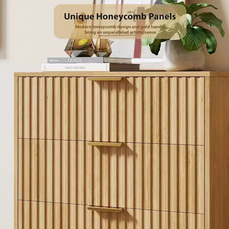 Comò Alto a 5 Cassetti, Cassettiera Moderna in Legno Scanalato da 48 pollici con Cassetti Profondi e Piano Ampio, Organizer Verticale per Camera da Letto, Soggiorno