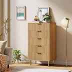 Comò Alto a 5 Cassetti, Cassettiera Moderna in Legno Scanalato da 48 pollici con Cassetti Profondi e Piano Ampio, Organizer Verticale per Camera da Letto, Soggiorno