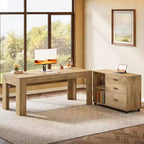 Scrivania direzionale a L Lantine 63 con combinazione di cassettiera laterale mobile, grande tavolo per computer con cassetti per l'ufficio domestico