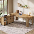 Scrivania direzionale a L Lantine 63 con combinazione di cassettiera laterale mobile, grande tavolo per computer con cassetti per l'ufficio domestico