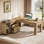 Scrivania direzionale a L Lantine 63 con combinazione di cassettiera laterale mobile, grande tavolo per computer con cassetti per l'ufficio domestico