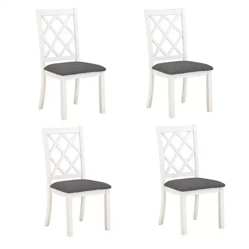 Set da pranzo 5 pezzi per 4 persone in stile rustico, tavolo da cucina rotondo in legno con 4 sedie imbottite
