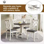 Set da pranzo 5 pezzi per 4 persone in stile rustico, tavolo da cucina rotondo in legno con 4 sedie imbottite