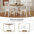 Set da pranzo 5 pezzi per 4 persone in stile rustico, tavolo da cucina rotondo in legno con 4 sedie imbottite