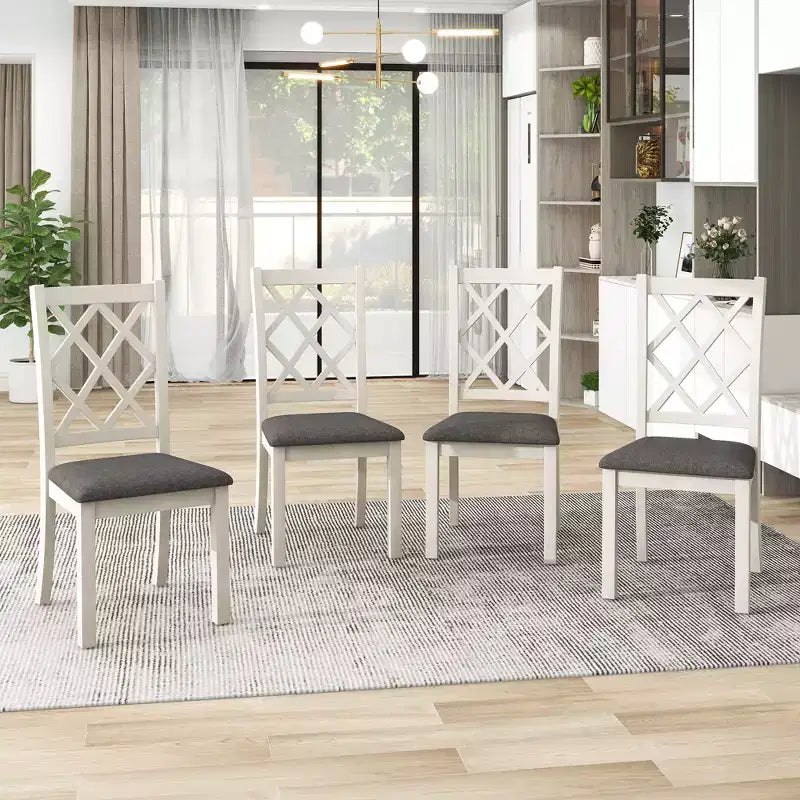 Set da pranzo 5 pezzi per 4 persone in stile rustico, tavolo da cucina rotondo in legno con 4 sedie imbottite