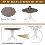 Set da pranzo 5 pezzi per 4 persone in stile rustico, tavolo da cucina rotondo in legno con 4 sedie imbottite