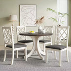 Farmhouse 5 Pieces Dining Table Set for 4, Wood Round Kitchen Table Set with 4 Upholstered Chairs