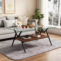 JVNOXK 38-inch rectangular coffee table with tempered glass top and black metal legs. Modern style, suitable for living rooms. Clear glass
