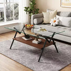 JVNOXK tavolino rettangolare da 38 pollici con piano in vetro temperato e gambe in metallo nero. Stile moderno, adatto a soggiorni. Vetro trasparente