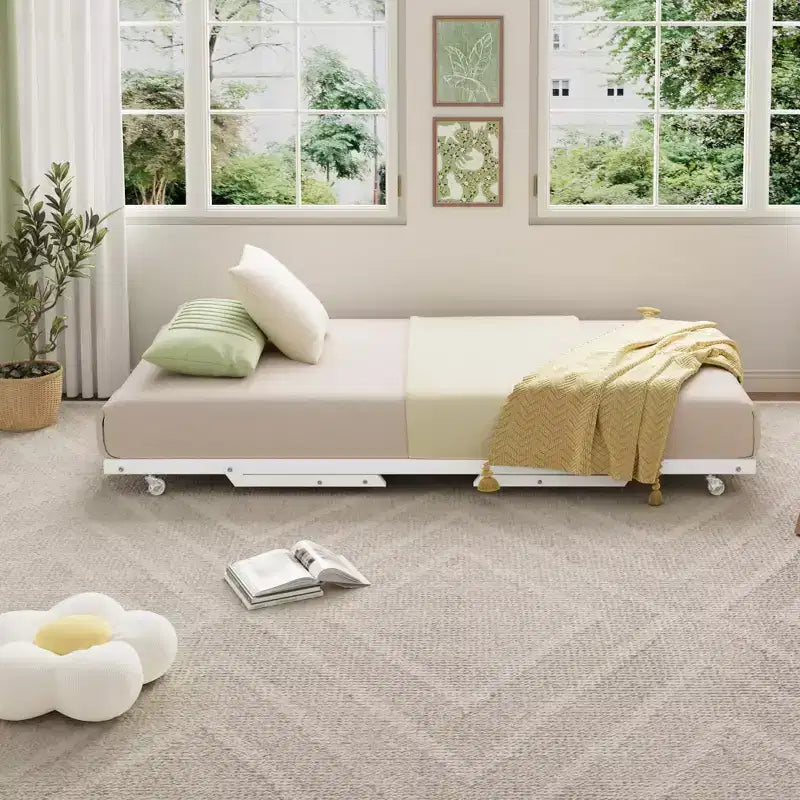 Acekool Struttura letto rundle doppia, brandina pieghevole in metallo bianco con rotelle bloccabili, salvaspazio per gli ospiti, sottoletto