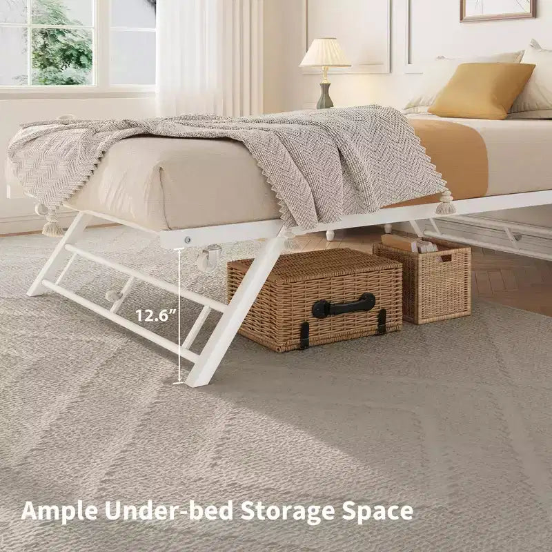 Acekool Struttura letto rundle doppia, brandina pieghevole in metallo bianco con rotelle bloccabili, salvaspazio per gli ospiti, sottoletto