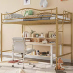 Acekool Twin Loft Bed Frame with Removable Ladder and Full Guardrail, Gold Metal High Loft Bed for Teens Adults, Space Saving, No Box Spring Needed