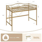 Acekool Telaio Letto a Soppalco Gemello con Scaletta Rimovibile e Sponda di Sicurezza Completa, Letto a Soppalco Alto in Metallo Oro per Adolescenti Adulti, Salvaspazio, Non Richiede Rete a Molle
