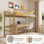 Acekool Telaio Letto a Soppalco Gemello con Scaletta Rimovibile e Sponda di Sicurezza Completa, Letto a Soppalco Alto in Metallo Oro per Adolescenti Adulti, Salvaspazio, Non Richiede Rete a Molle