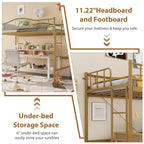 Acekool Telaio Letto a Soppalco Gemello con Scaletta Rimovibile e Sponda di Sicurezza Completa, Letto a Soppalco Alto in Metallo Oro per Adolescenti Adulti, Salvaspazio, Non Richiede Rete a Molle